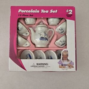 VTG 80s Porcelain 13 Piece Tea Set White Duck Blue Bow Sealed